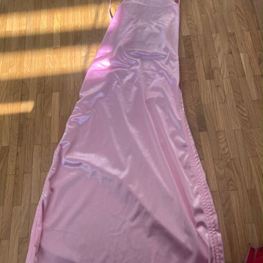 Long Pink Satin Dress