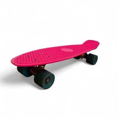 Hot pink penny board with blue wheels