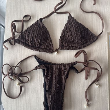 Brown bikini with lace-up ties
