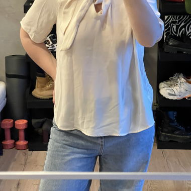 Cream tie-neck blouse