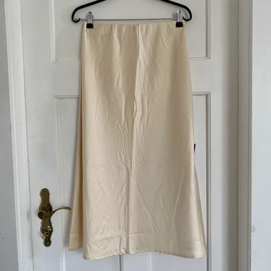 Beige midi satin skirt
