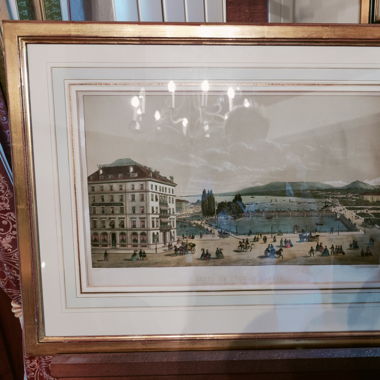 Lithography/Watercolour - Hôtel de l'ECU, Genève