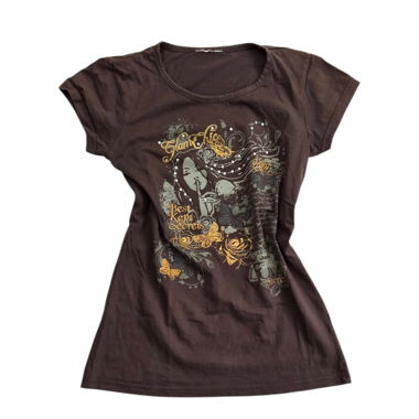 T-shirt vintage Y2K pour femme brun