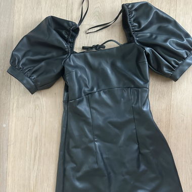 Pleather dress with puffy sleeves 