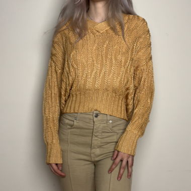 Handknit Mustard Cable Knit Sweater – Handmade