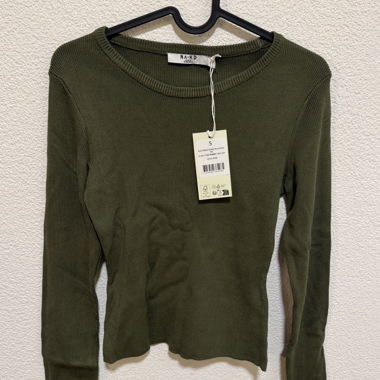 Khaki ribbed crew-neck sweater S