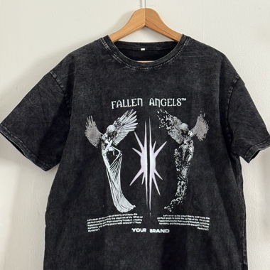Washed Black “Fallen Angels” Graphic Tee – Size M