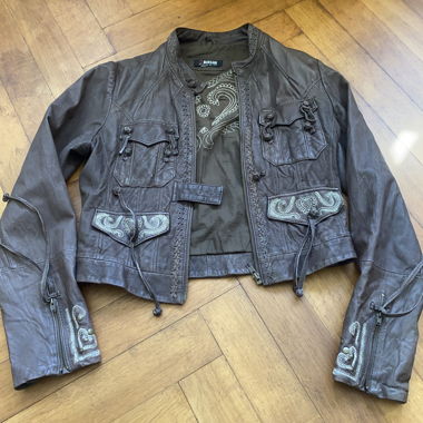 Leather jacket with embroideries