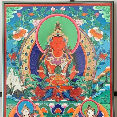 Quadro dipinto in acquarello del Buddha Amitabha