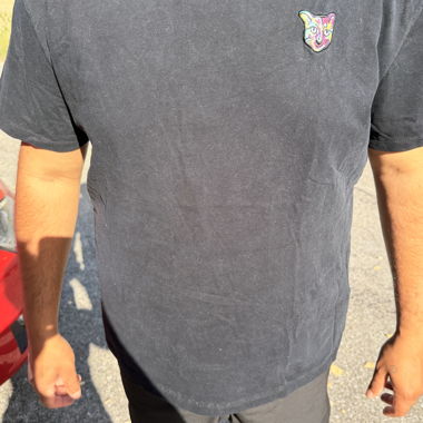 Black T-Shirt with Cat Patch