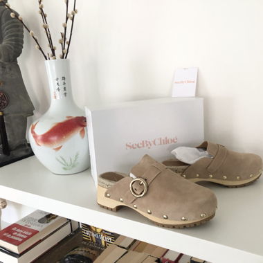 Absatzpantoffeln See by Chloé beige aus Veloursleder/Suede
