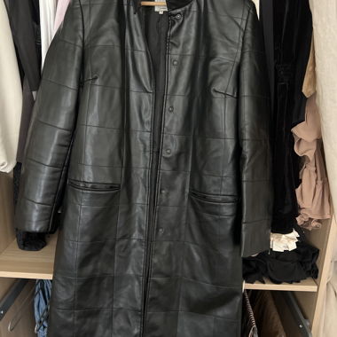 Long black faux leather coat size 44 runs small 