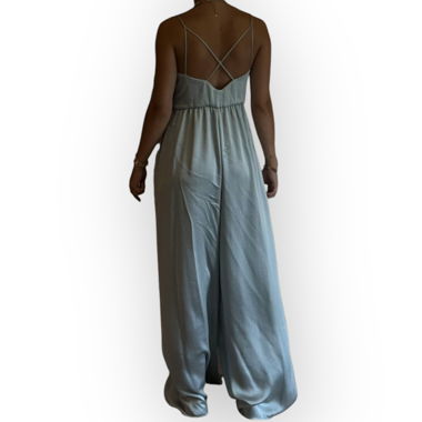 Baby blue silk pants with cross back