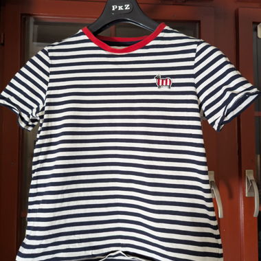 Benetton Striped Tee with Red Collar & Sheep Patch