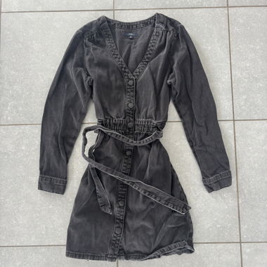 Belted Black Denim Dress