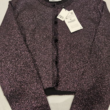 Zara Purple Glitter Cropped Cardigan M