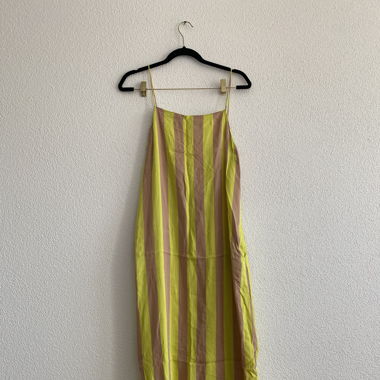 Zara gestreiftes Midi Kleid gelb beige Gr. M