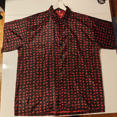 Black and red silk shirt with elephant motifs