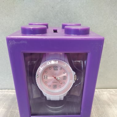 Silikon Uhr Weiss/Rosa Box Lego Stein Kässeli _1
