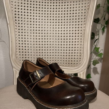 brown mary janes vegan leather