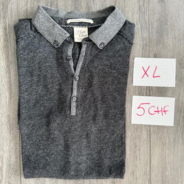 Polo grigio effetto mélange collo a contrasto XL