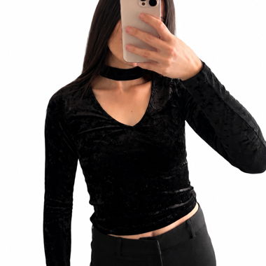 Black Velvet Top with Choker - Size S