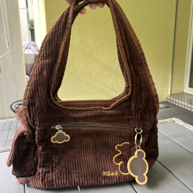 Sac à main en velours côtelé marron