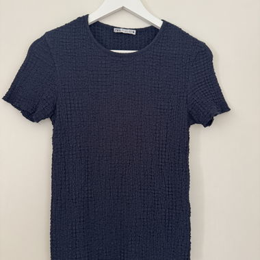 Zara Dunkelblau Struktur-T-Shirt