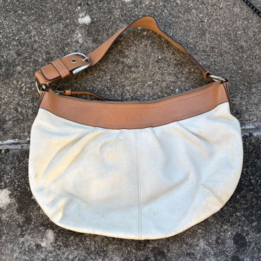 Borsa a tracolla in pelle Coach bianca e marrone