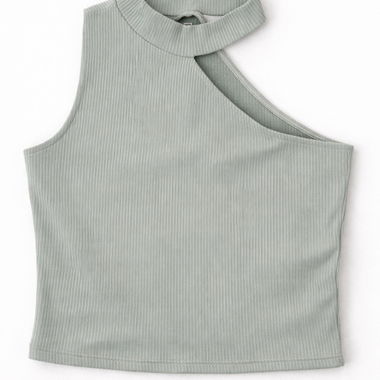 Crop Top verde salvia con scollo asimmetrico
