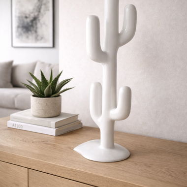 Décoration cactus en céramique blanche