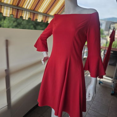 Red dress with off-shoulder neckline