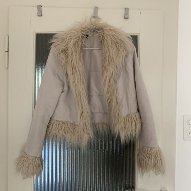 beige/ weisse Fell-Leder-Jacke