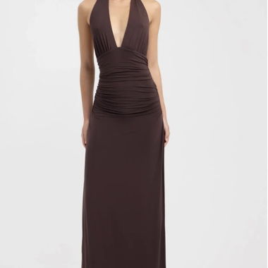 Braunes Halter-Maxikleid