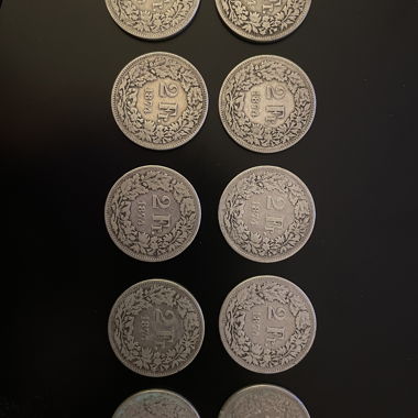 10x 1874 2CHF