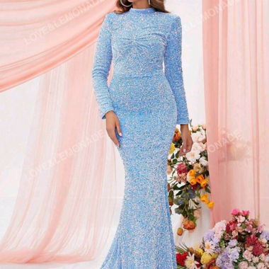 Robe de soirée sirène à paillettes bleu