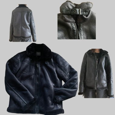 Schwarze Lederjacke mit Fake Fell 