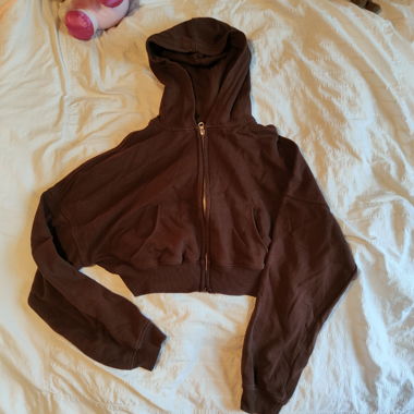Hoodie marron court à fermeture éclair