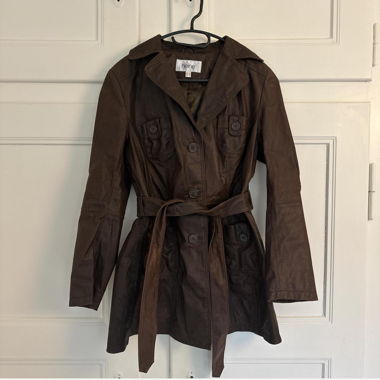 Brown belted trench coat