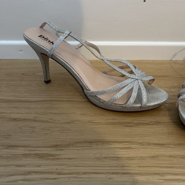 Silver Glitter High Heels with Straps