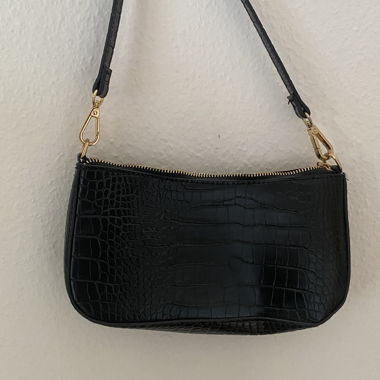 Black crocodile-effect handbag