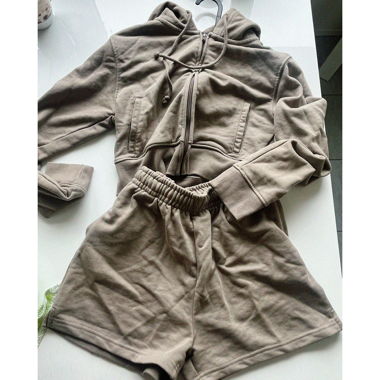 Taupe set with hoodie and shorts