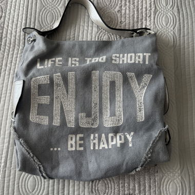 Grand sac tissu bleu-gris "ENJOY" 