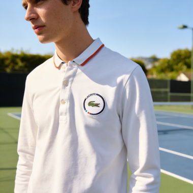 Lacoste Poloshirt weiss lange Ärmel Grösse S