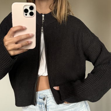 Cardigan anthracite zippé en maille