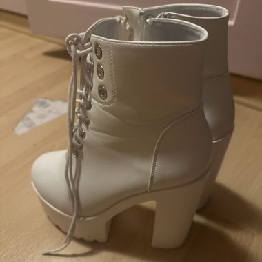 White lace-up platform ankle boots