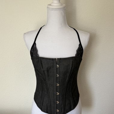Top corsetto in denim grigio-nero con allacciatura - M