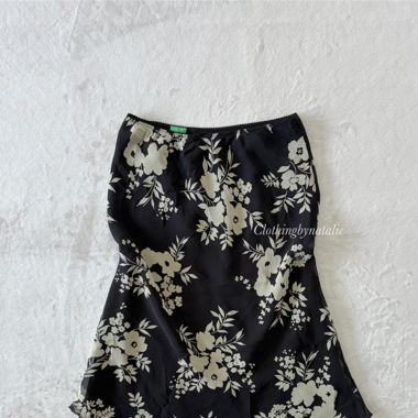 Black Floral Chiffon Skirt (M)