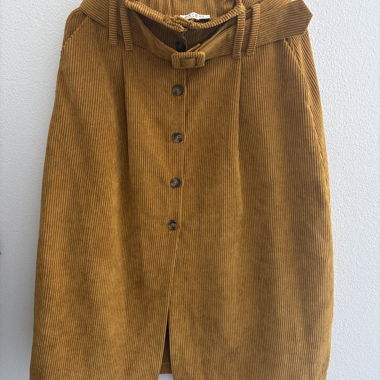 Mustard corduroy button-front skirt