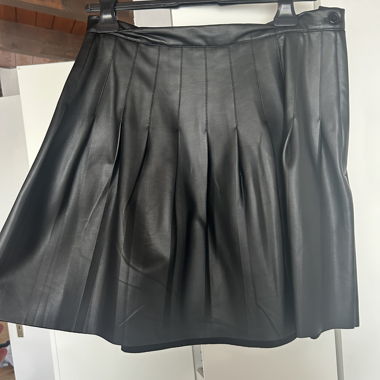 Black Pleated Skirt with Leather Effect